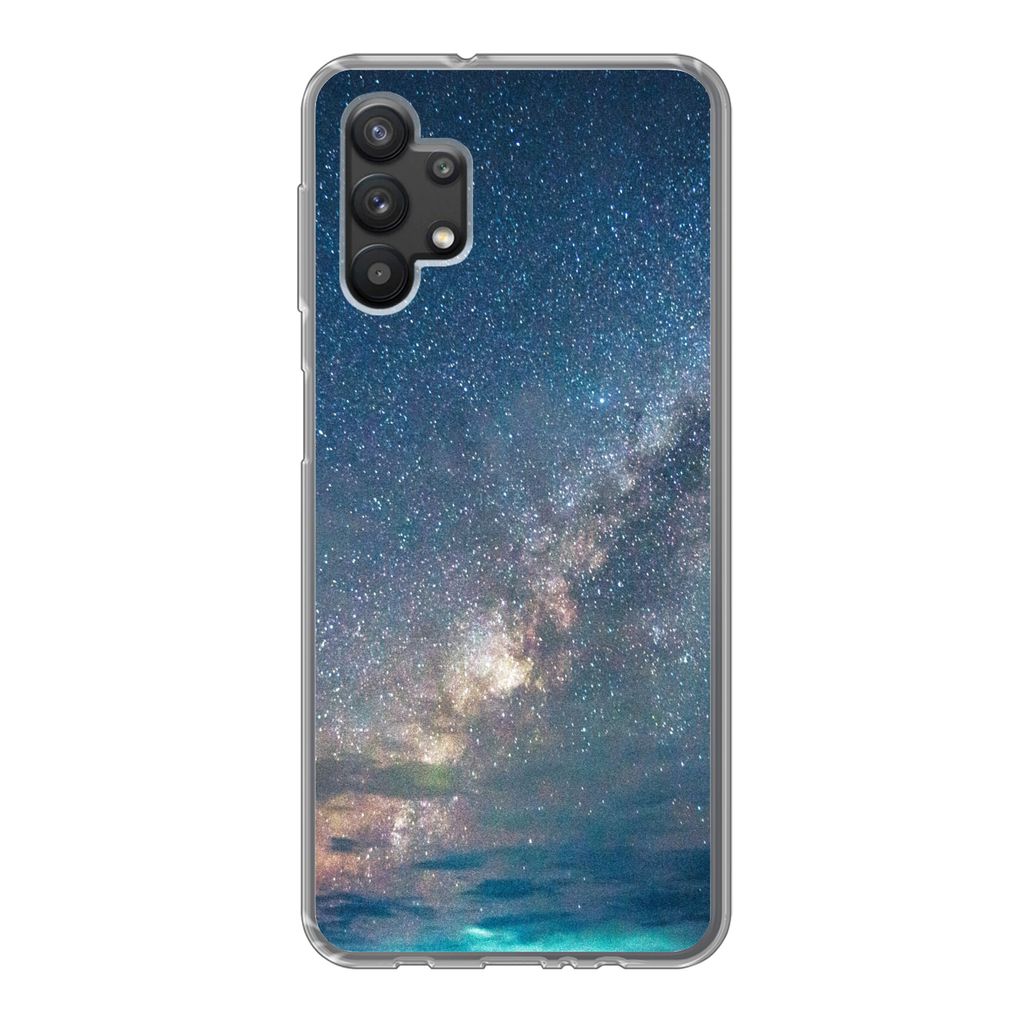 MuchoWow Handyhülle Schutzhülle Hülle für Samsung Galaxy A32 5G Sterne - Sonnensystem - Türkis - Jungen - Mädchen - Kinder Silikon Softcase...