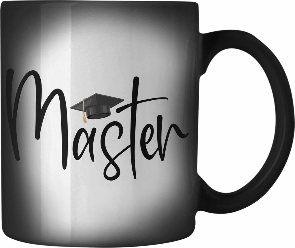 Trendation - Master Abschluss Geschenk Farbwechsel Zauber-Tasse Bestanden Studium Prüfung Graduation (Schwarz)