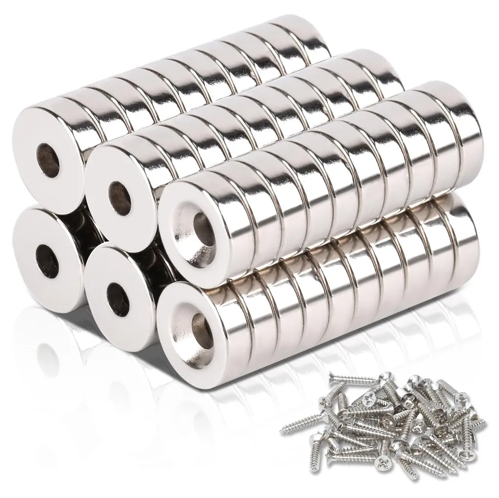 Lot de 60 Aimants de Fixation à Visser en Néodyme 10x3mm pour Placards