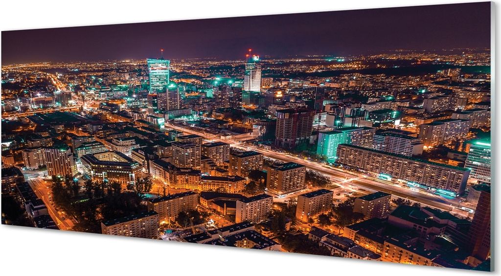 Glasbilder 125x50 Wandkunst Warschau Stadt Nacht-Panorama