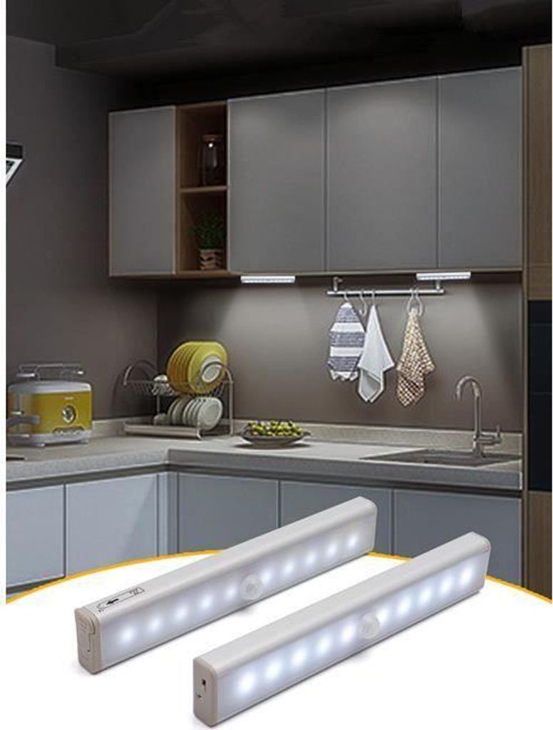 2er-Set LED-Lampen (je 10 LEDs), USB-aufladbar, Bewegungssensor, 2 Beleuchtungsmodi, tragbar. Schrankbeleuchtung, Nachtlicht