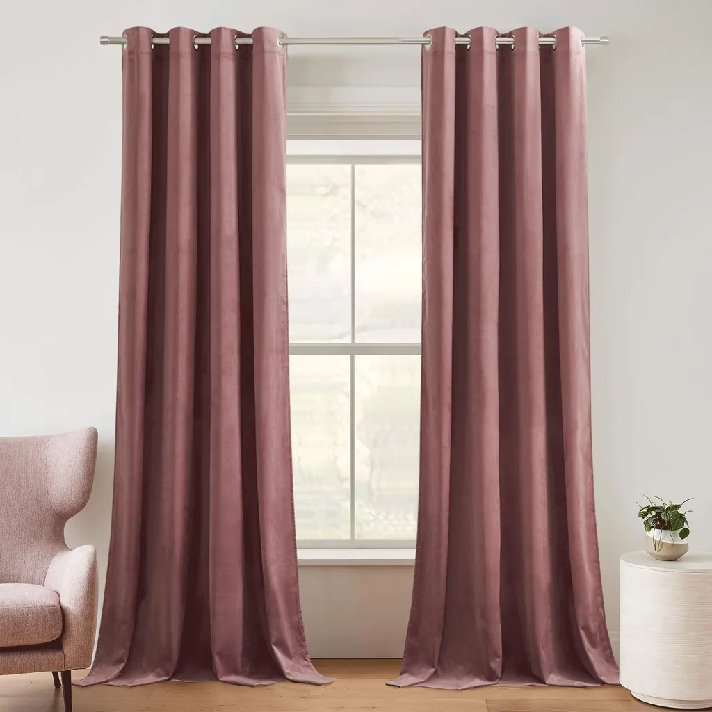 Rideaux thermiques en velours isolant rose - Isolation froid et chaud