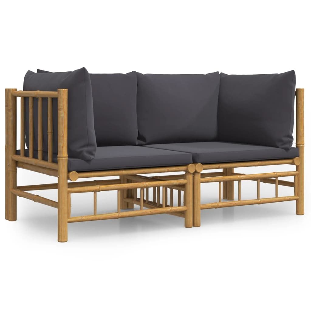 vidaXL Garten-Ecksofas mit Dunkelgrauen Kissen 2 Stk. Bambus