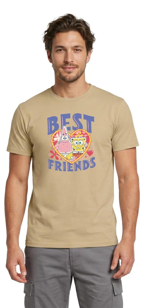 Spreadshirt Spongebob Schwammkopf Und Patrick Beste Freunde Männer T-Shirt, M, Sandbeige