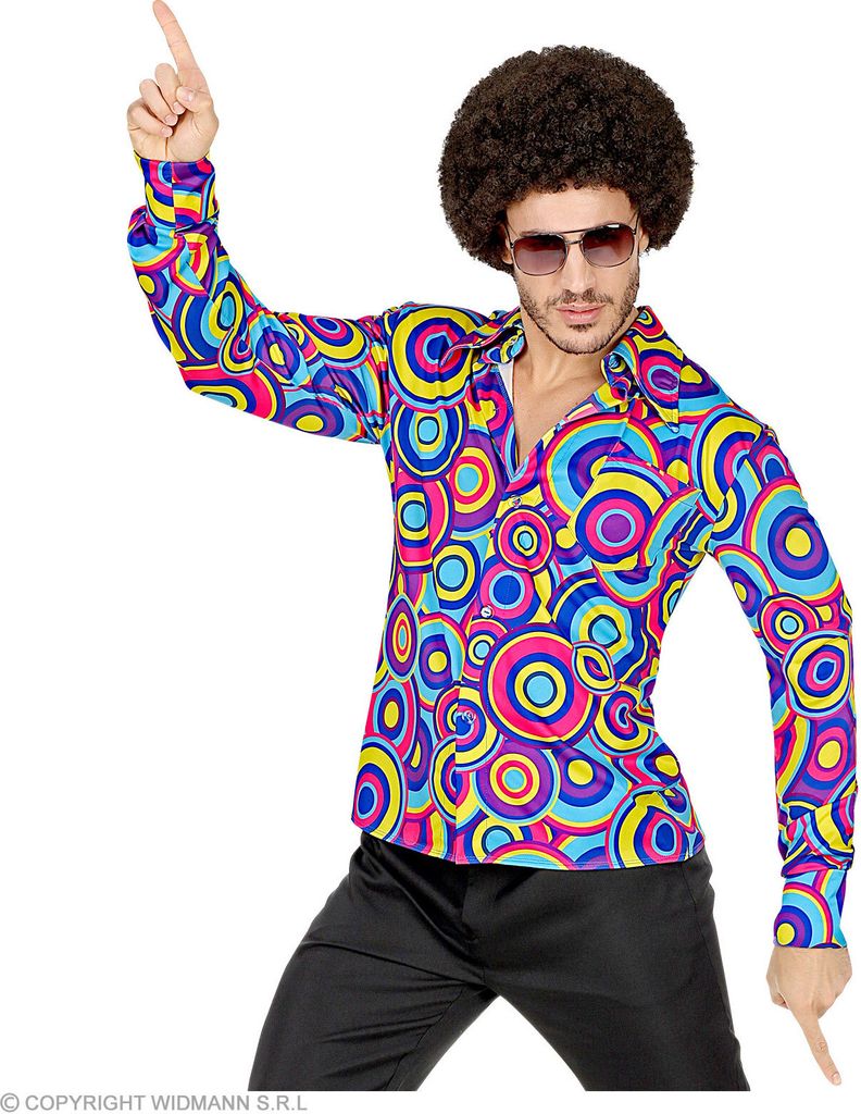 Groovy 70er Jahre Hemd Herren Schlager Gr.S - XXL - Bubbles blau XXL