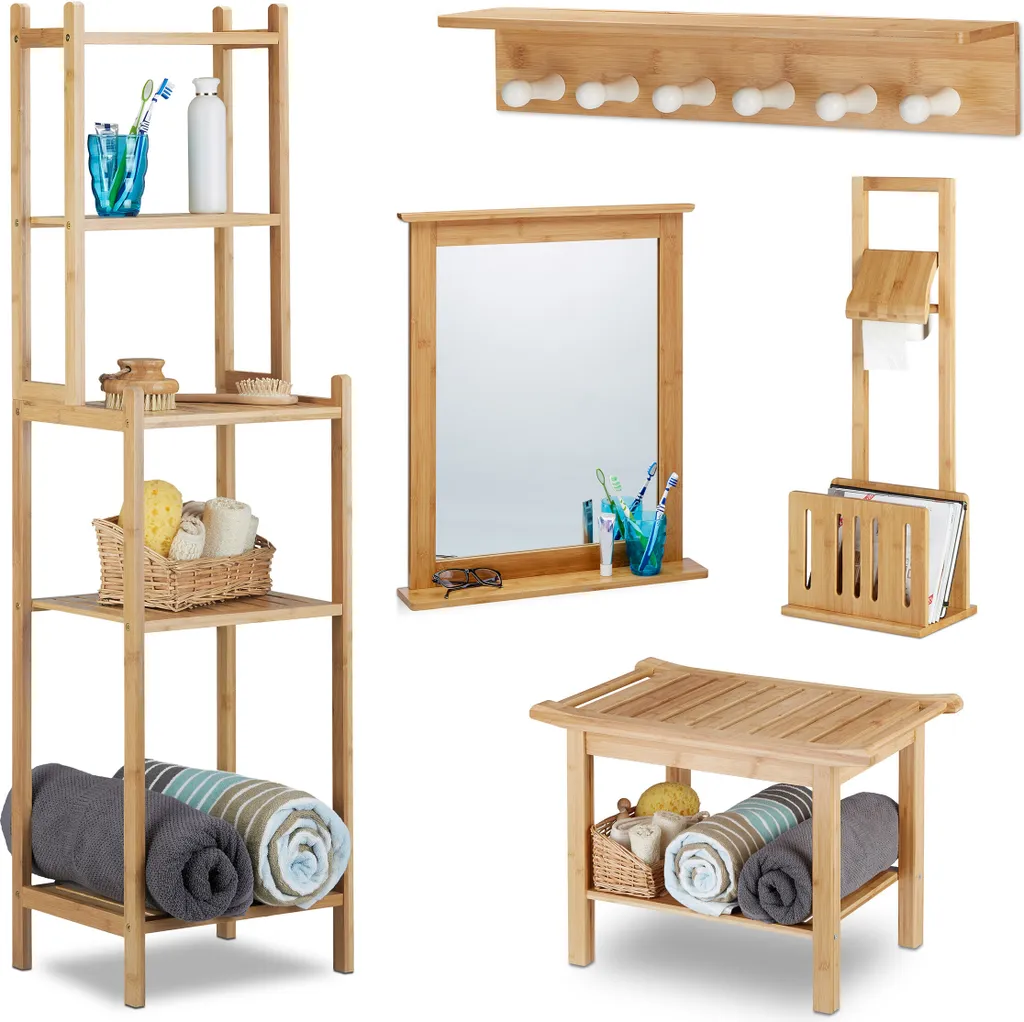 Ensemble de Bain 5 Pièces Bambou Relaxdays Résistant Humidité et Design