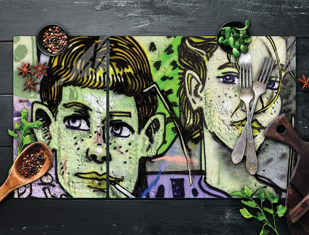 Copri Piano Cottura in Ceramica 90x52 Graffiti - Vetro Temperato Design - 4