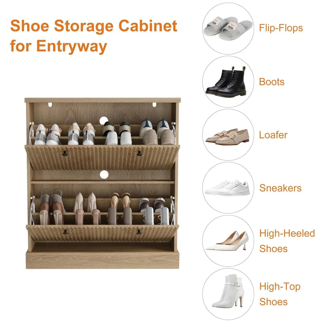Rangement chaussures gain de place bois avec façade rainurée élégante