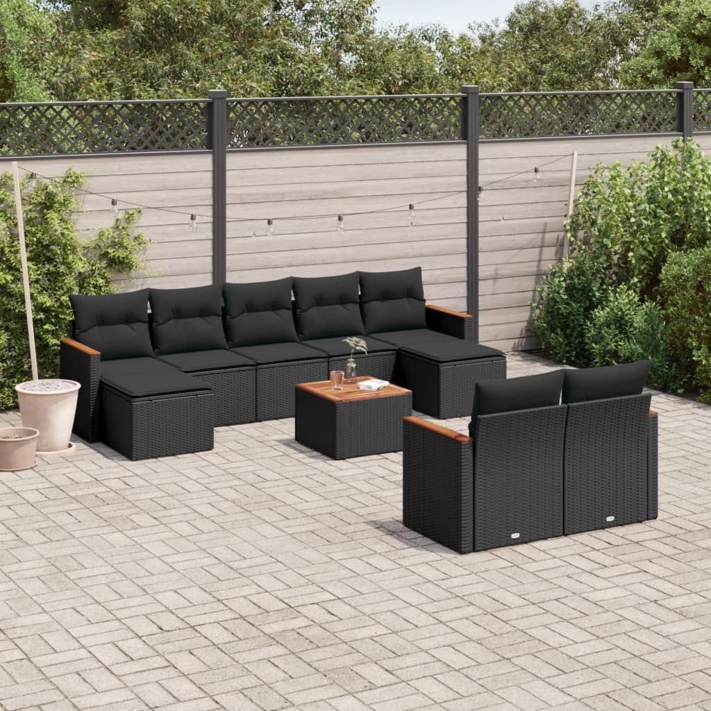 Maison Exclusive - 10-tlg. Garten-Sofagarnitur mit Kissen Schwarz Poly Rattan