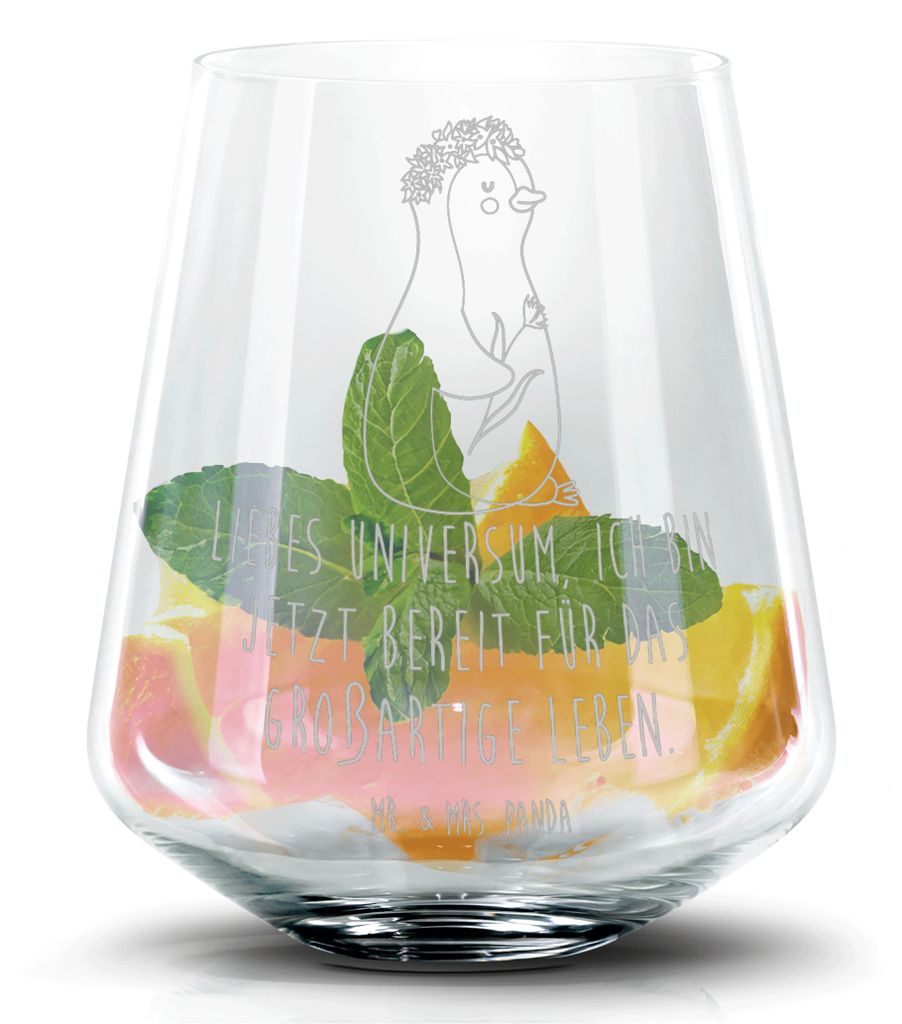 Mr. & Mrs. Panda Cocktailglas Pinguin Blumen - Transparent - Geschenk, Martiniglas, Leben, Positiv, Caipirinha Glas, Aperol, Longdrinkglas, Gin Ton...