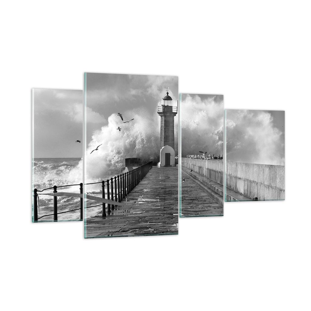 Bilder auf glas - 4 Teile - Laterne Meer Portugal - 120x70cm - Glasbilder - Wandbilder - Bilder - zum Aufhängen bereit - Wanddekoration aus Glas -...