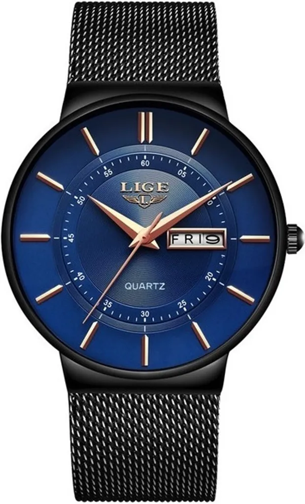 Montre Business Homme LIGE KI-6318 - Accessoire de Mode Noir et Bleu Chic