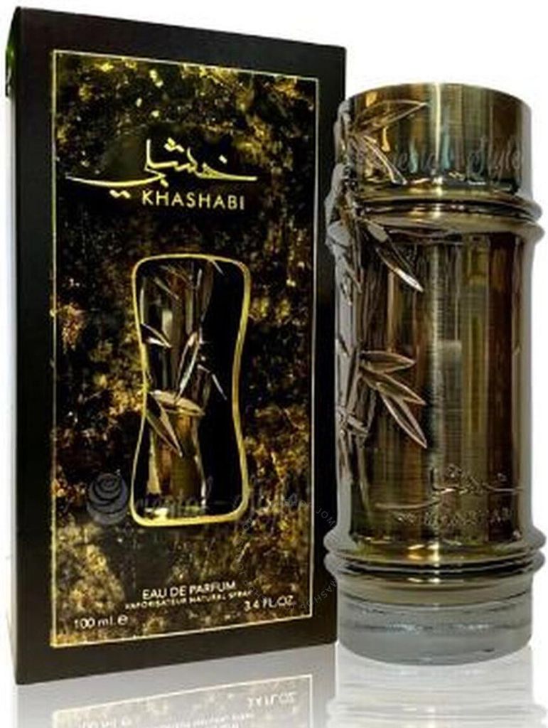 A perfume bottle and its packaging are displayed.
