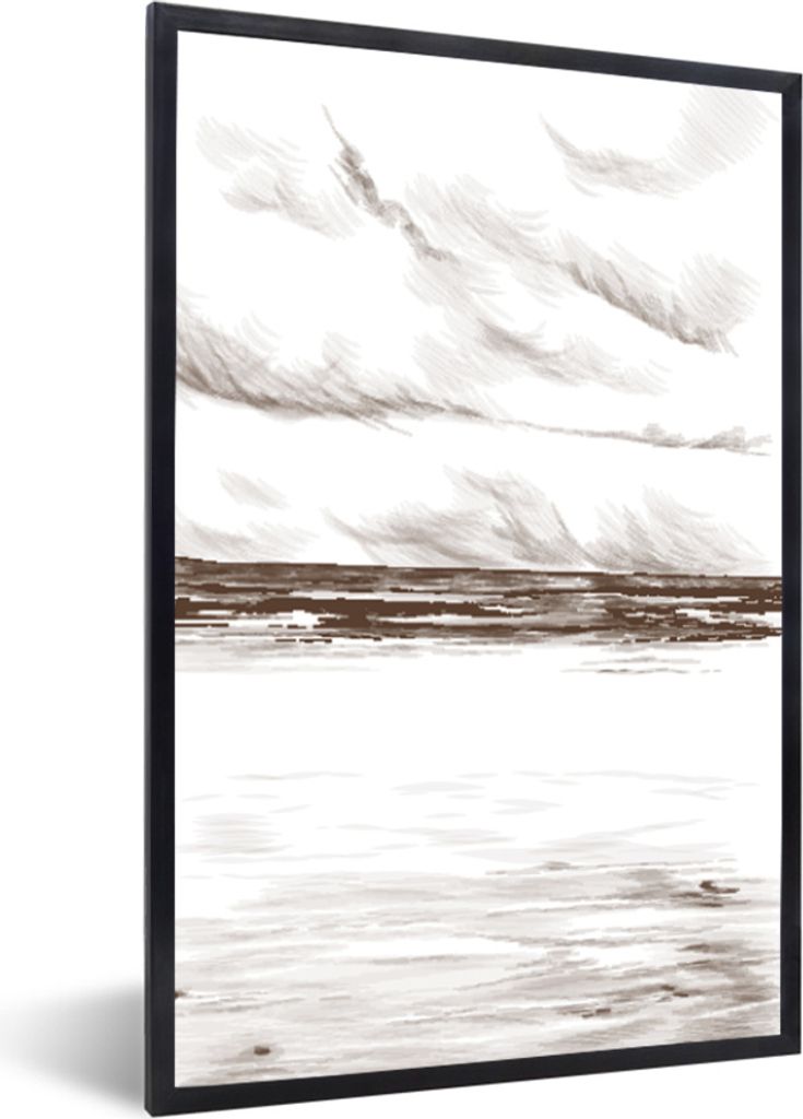 MuchoWow MuchoWow Gerahmtes Poster Meer - Himmel - Strand 60x90 cm - Poster mit zchwarzem Bilderrahmen - Kunst