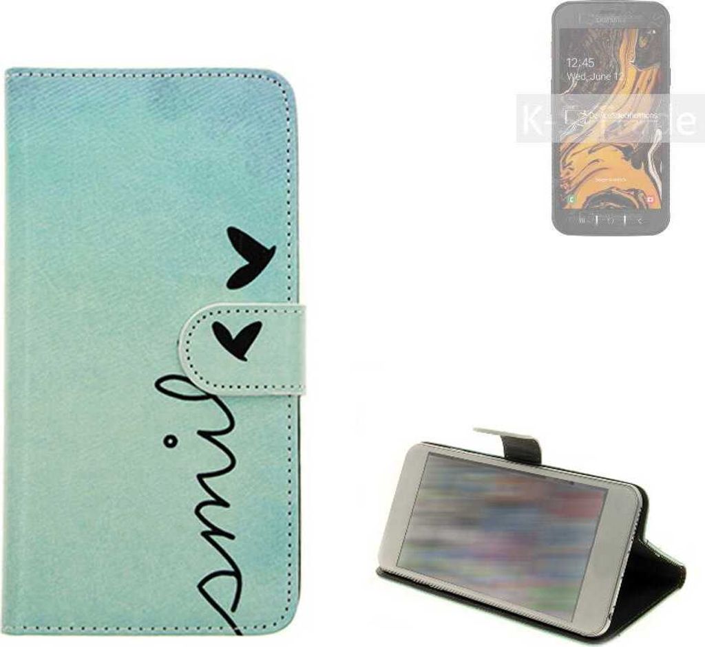 K-S-Trade Schutz Hülle Handy Hülle kompatibel mit Samsung Galaxy Xcover 4s Hülle Handyhülle cover bookstyle Etui Handyhülle ''smile'' türkis