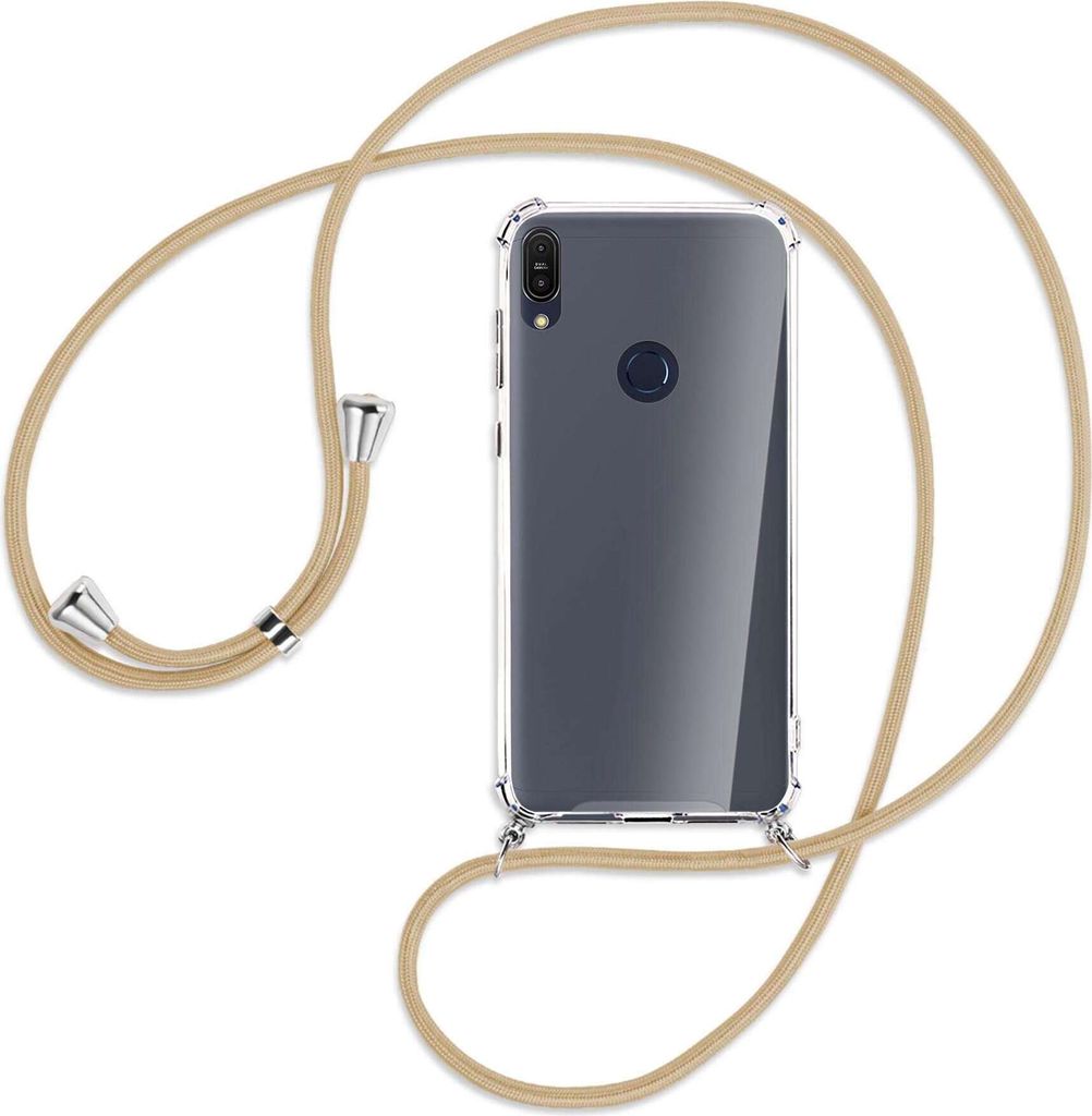 Handykette Backcover-Schutzhülle mit Band (Metall silberfarben) für Asus ZenFone Max Pro M1 - caramel