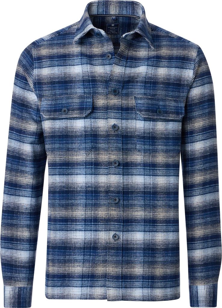 REDMOND Herren Flanellhemd Langarm Kent Comfort Blau Karo 3XL