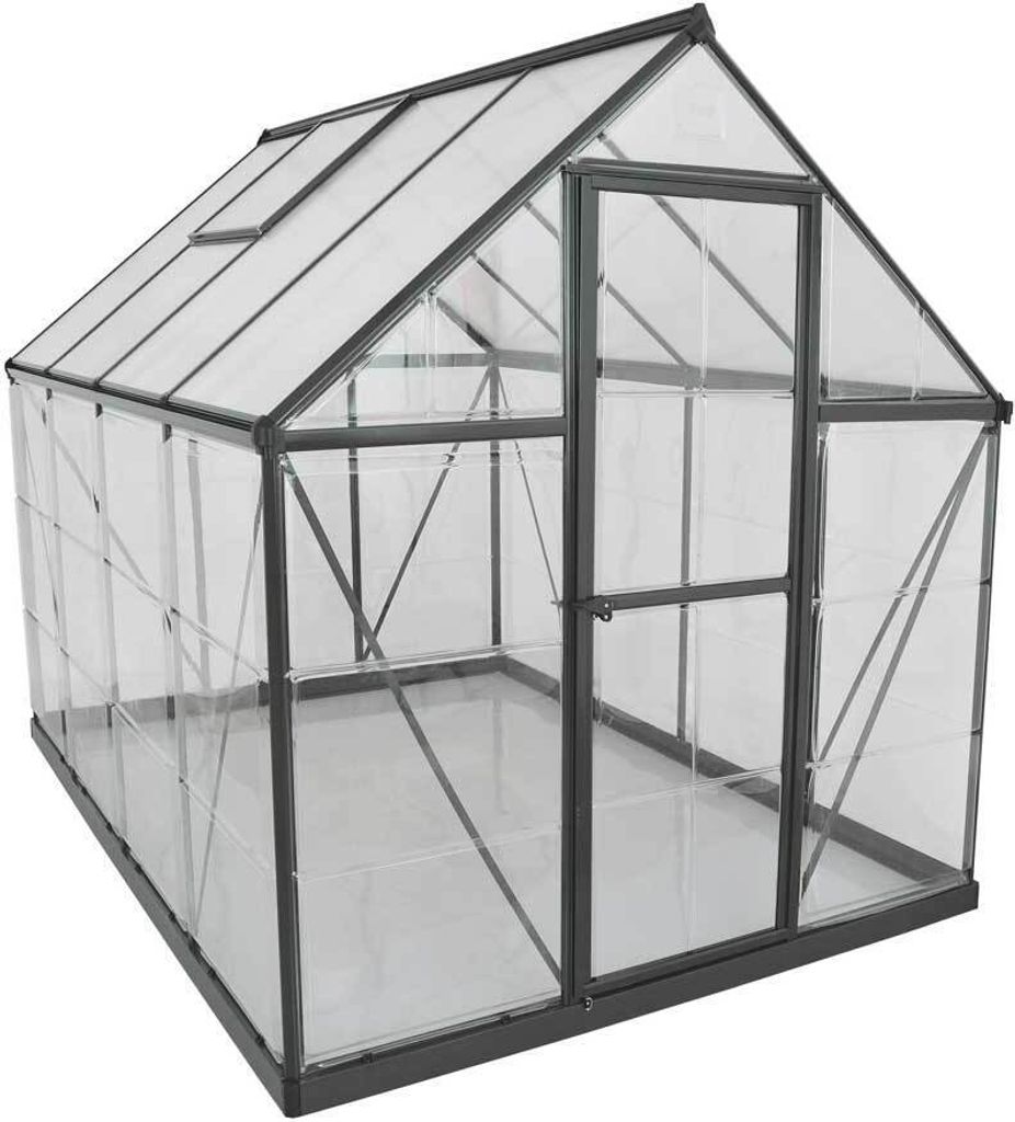A clear, professional studio shot of an empty greenhouse.