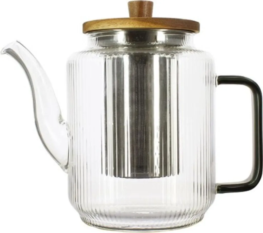 Ogo 7912206 Teiera 1,2 Litri - Vetro Trasparente Striato e Design Nordico