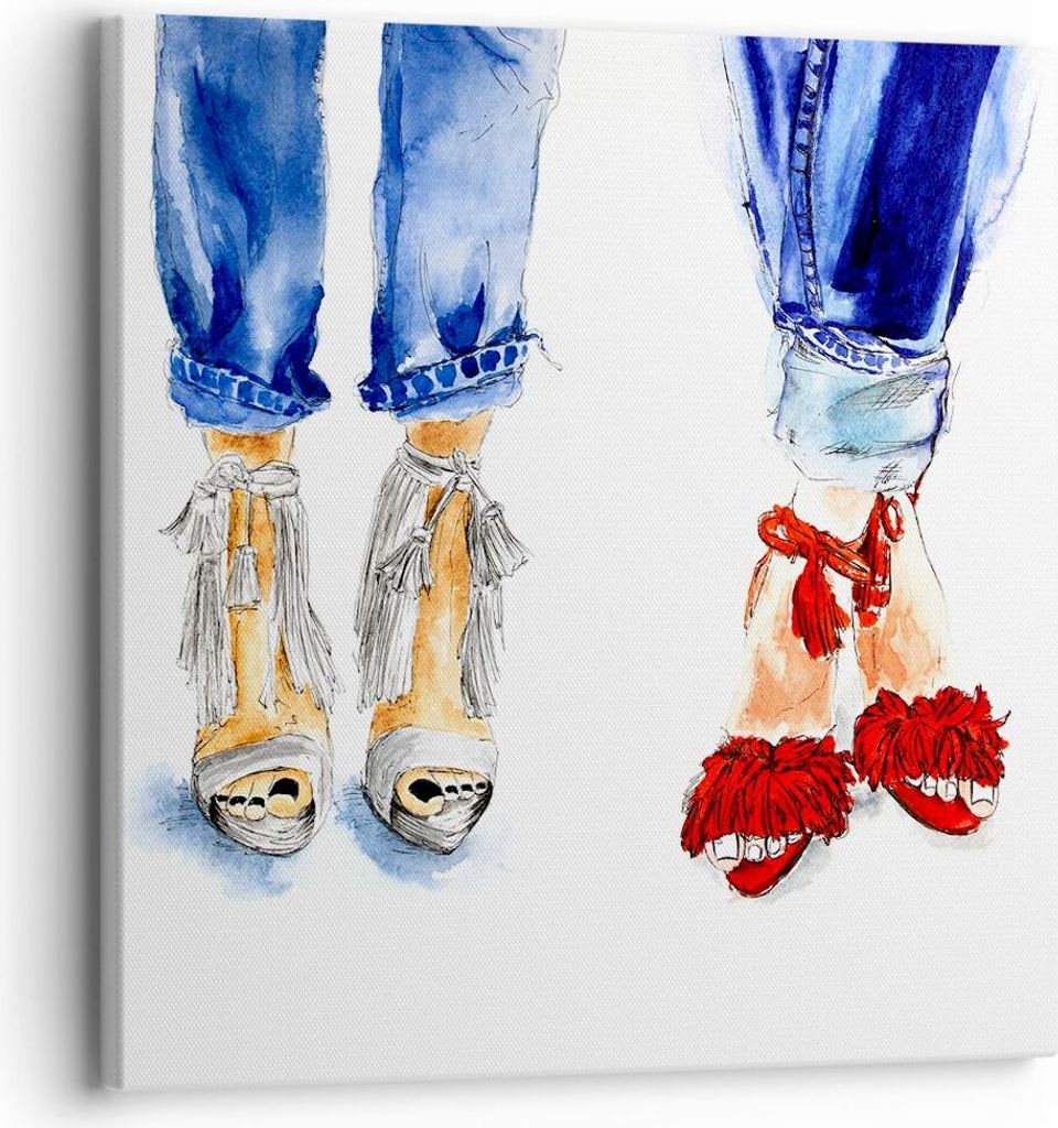 Bild auf Leinwand - Leinwandbild - Heels Mädchen Mode Jeans - 30x30cm - Wand Bild - Wanddeko - Leinwanddruck - Bilder - Kunstdruck - Wanddekoratio...