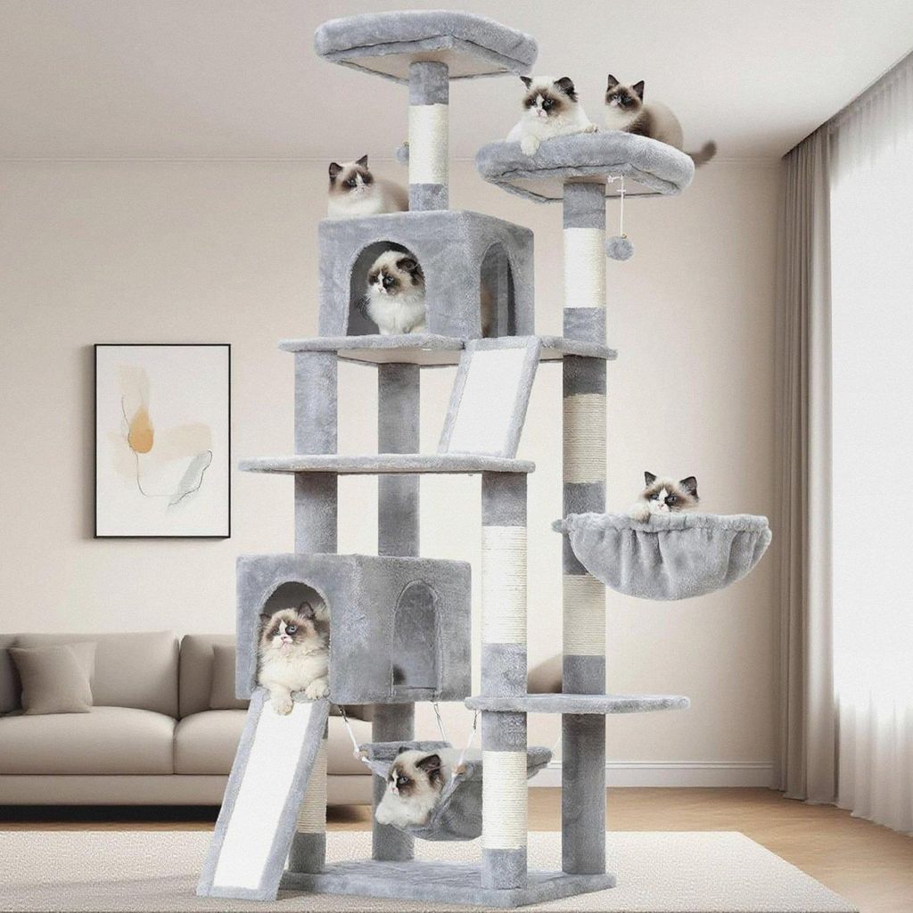 Kratzbaum, Katzenbaum für Innenbereich, 200cm Katzenkratzbaum mit große ausgewachsene Katzen, 2 Kratzbrettern, 7 kratzbaume, 2 Plüsch-Plattforme...
