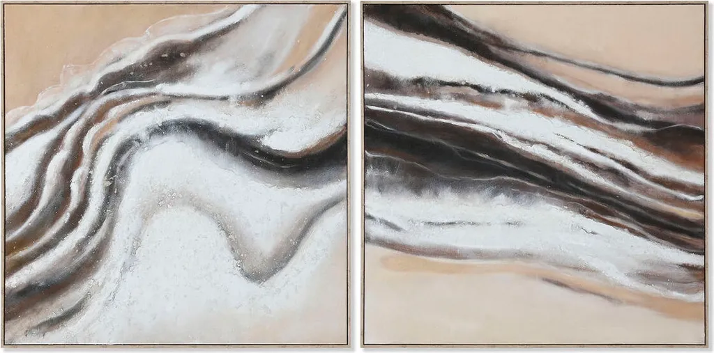 Sublimez votre Salon : Grand Tableau Abstrait 2 Pièces Blanc/Beige 102 cm