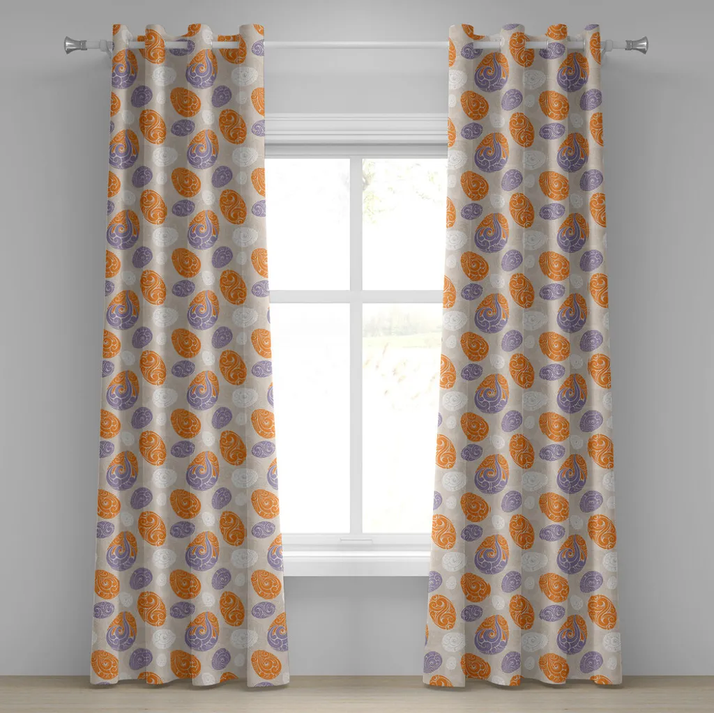Rideau géométrique imprimé 2 panneaux 280x175 cm en tissu souple orange