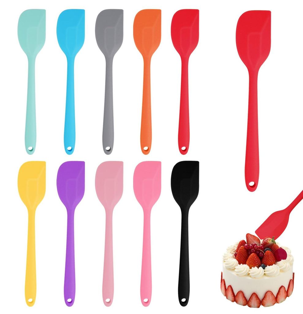 10 Silikon-Teigschaber, 21 cm lang, Silikonspatel, hitzebeständig bis 238 °C, Backzubehör, Küchenschaber für Gebäck, Kuchen, Lebensmittel, zu...