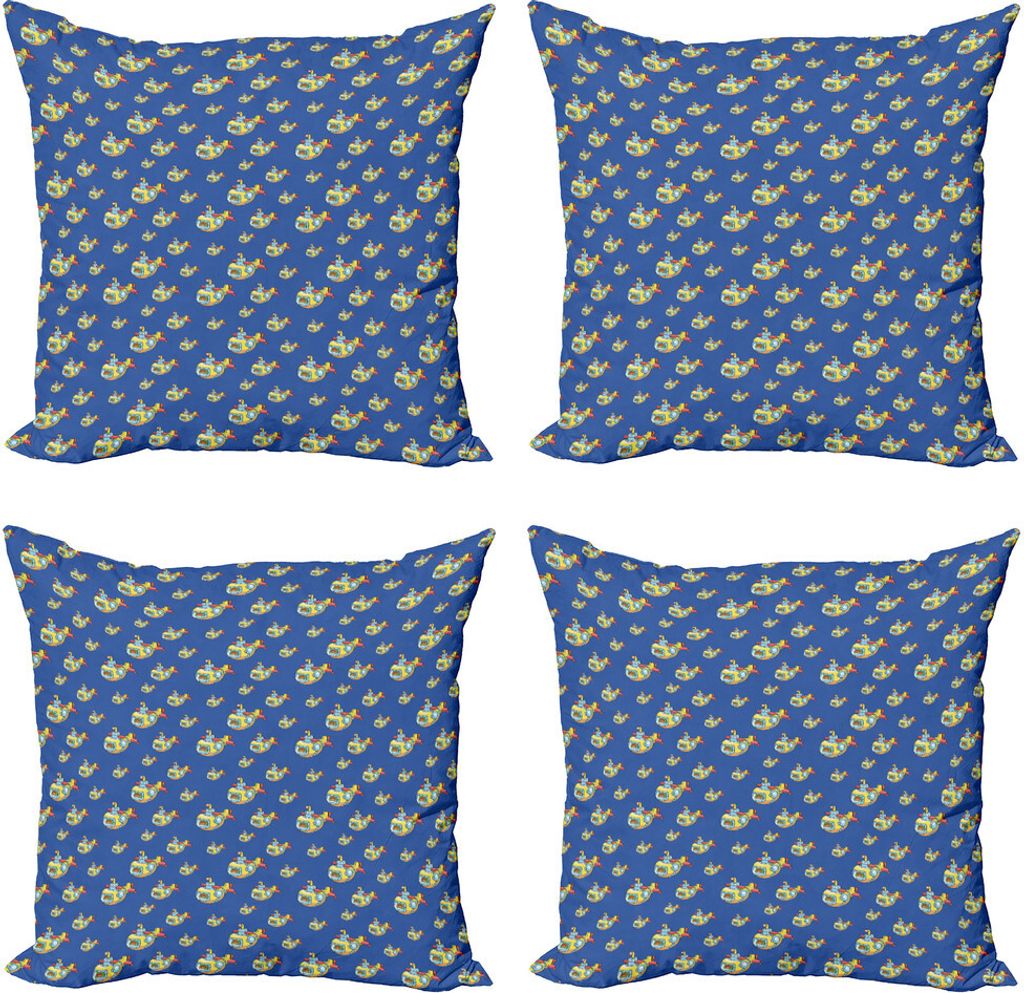 ABAKUHAUS U-Boot Kissenbezug Set (4 Stück), Kinder-Abenteuer-Cartoon, Moderner Doppelseitiger Digitaldruck, 50 cm x 50 cm, Cobalt Blue Multicolor
