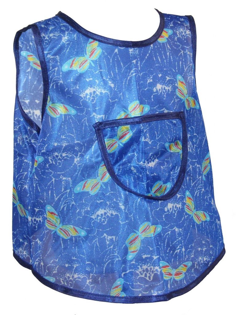 Kinderschürze Dederon Mädchenschürze bunt Malschürze Backen Essen , Größe:86/92, Farbe:blau mit Schmetterling