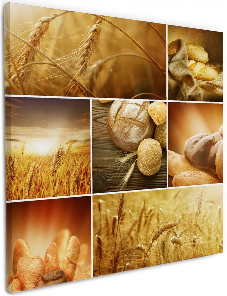 Wallario Premium Leinwandbild Getreide und Brotsorten aus Weizen in Größe 50 x 50 cm