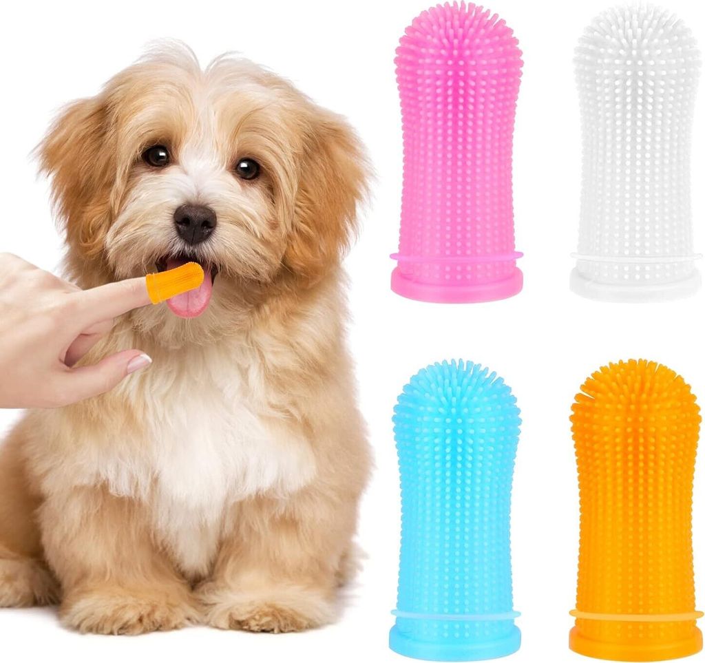 4 Stück Fingerzahnbürste für Hunde, Fingerlinge Hunde Zahnpflege,Fingerzahnbürste Hundezahnbürste für Kleine,Mittlere und GroßE Hunde