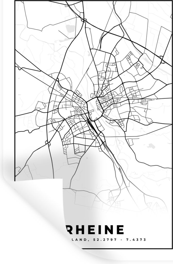 MuchoWow Wandtattoo Wandsticker Wandaufkleber Karte - Rheine - Stadtplan 60x90 cm Selbstklebend und Repositionierbar - Sticker - Dekorfolie
