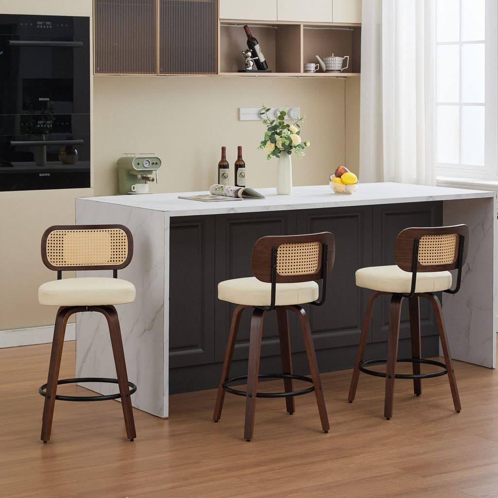 Lot de 3 tabourets de bar en bois avec dossier, pivotants à Image du produit 
