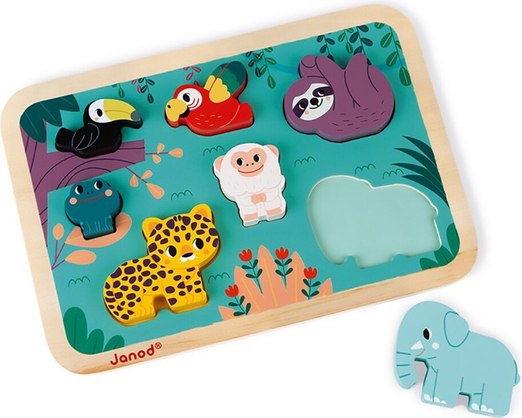Janod Puzzle Janod-WWF Chunky Holzfiguren-Puzzle Dschungel