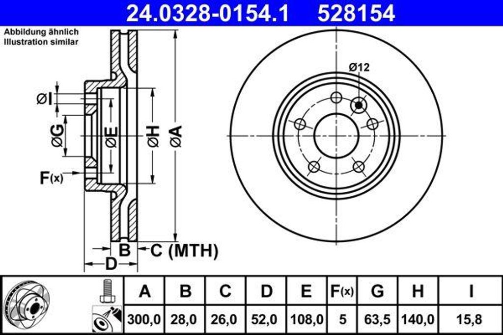 ATE 24.0328-0154.1 Bremsscheibe OE 1379965 kompatibel mit Galaxy, S-Max, Freelander, Evoque, S60, S80, V60, V70, XC70
