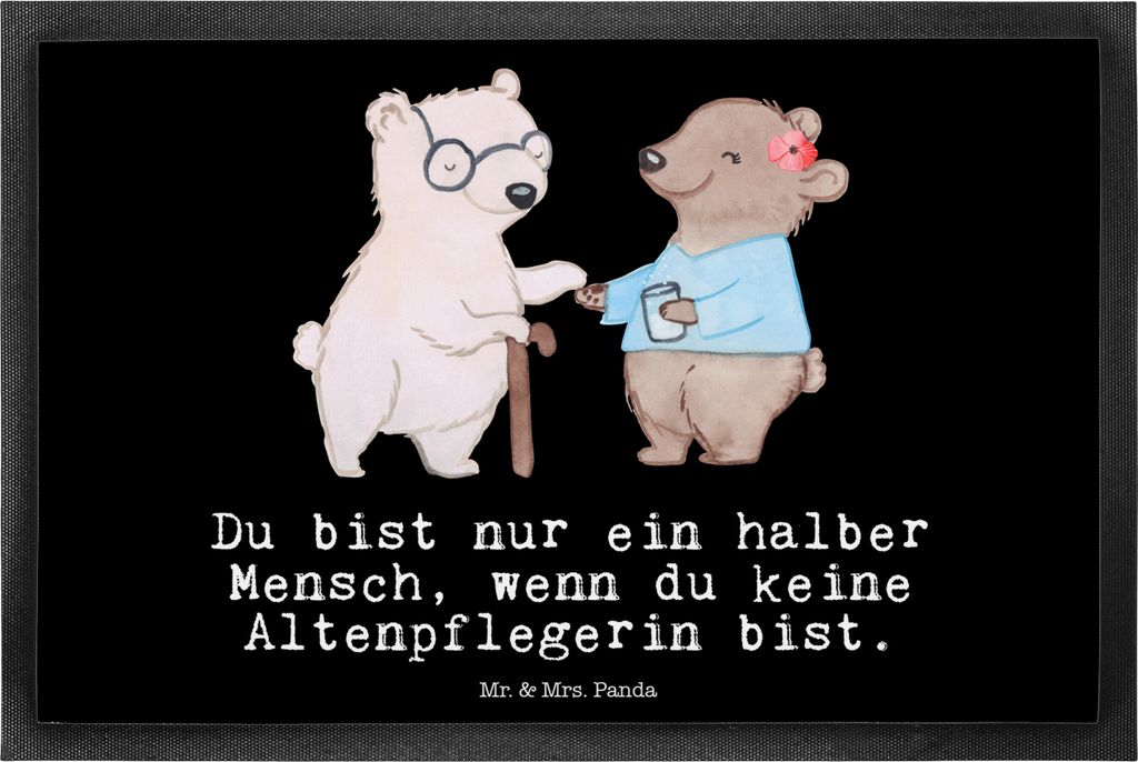 Mr. & Mrs. Panda Schmutzmatte Altenpflegerin Herz 40 x 60 cm - Schwarz - Geschenk, Lustig, Fußabtreter, Gummimatte, fußmatte, Spruch, Witzig, Bod...