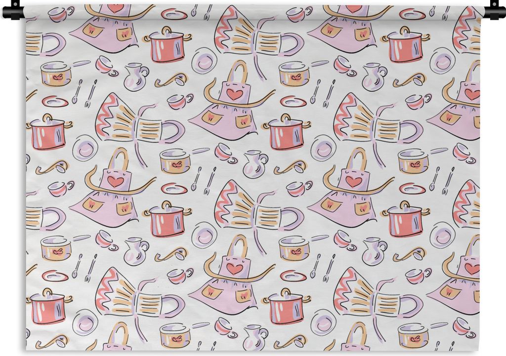 MuchoWow Wandteppich Wandbehang Schnittmuster - Küche - Schürze - Kochen - Pastell 150x112.50 cm Tapisserie Dekoration Wandtuch - Wanddecke - W...