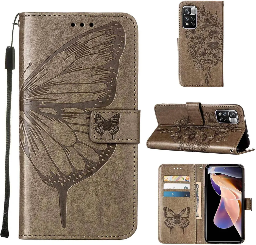 Custodia Farfalle Xiaomi Poco X4 NFC - Portafoglio Chic in Grigio