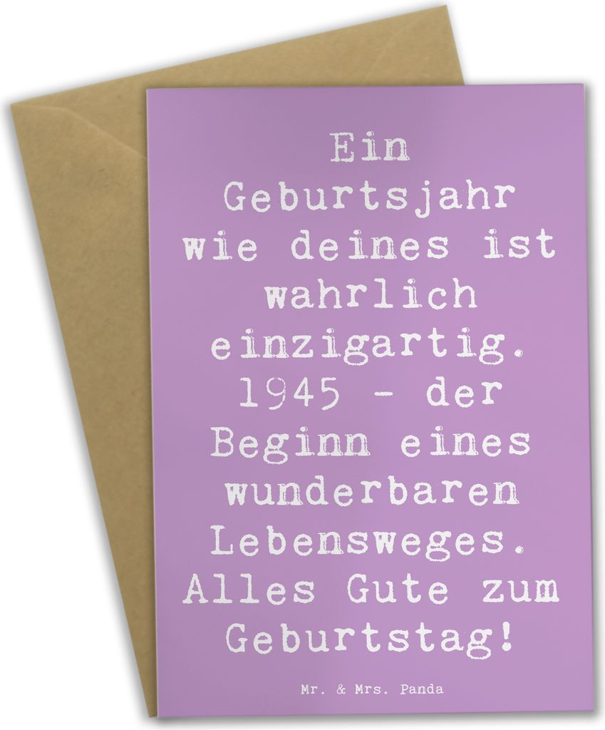 Mr. & Mrs. Panda Glückwunschkarte Spruch 1945 Geburtstag - Lavendeltraum - Geschenk, Geburtstagsgeschenk, dankeskarten, einladungskarten, Happy Bi...