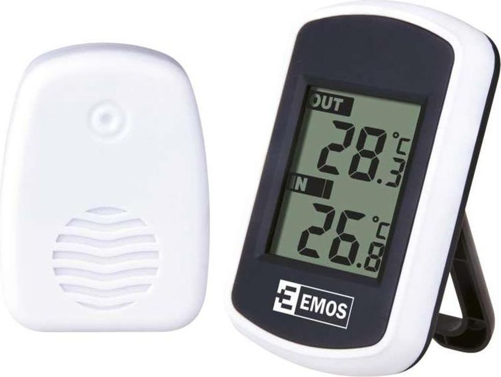 A digital thermometer with an outdoor sensor.