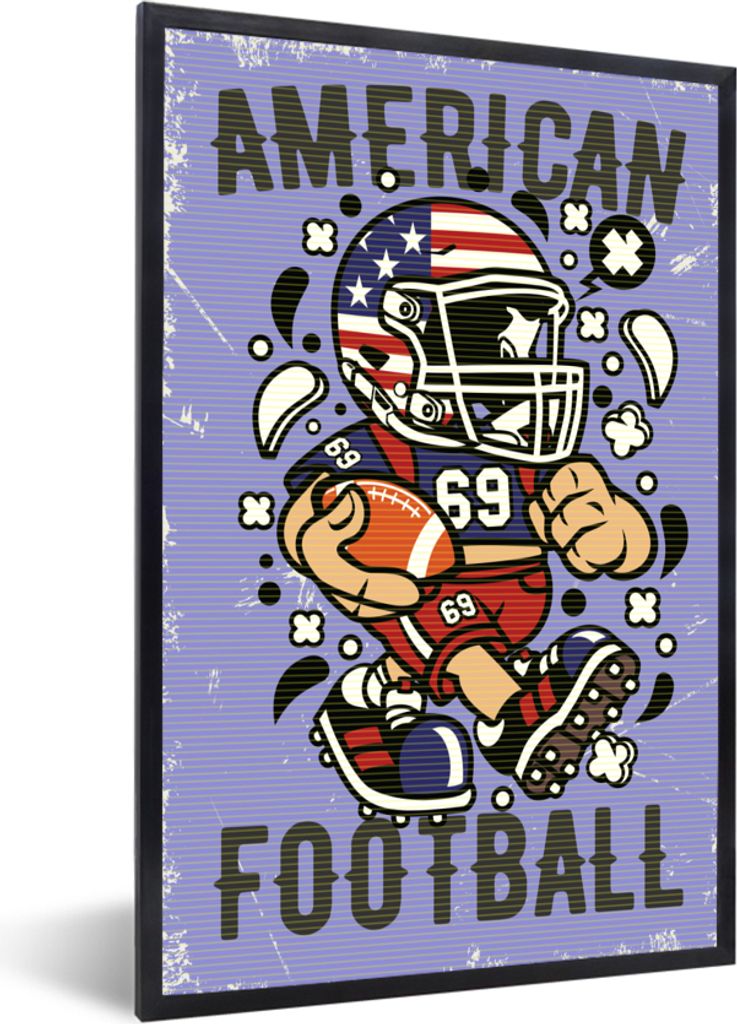 MuchoWow MuchoWow Gerahmtes Poster American Football - Lila - Vintage 20x30 cm - Poster mit zchwarzem Bilderrahmen - Drucken - Bilder Poster im...