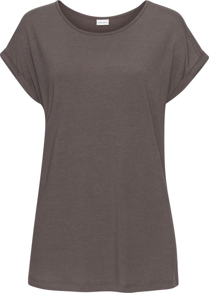 LASCANA Kurzarmshirt taupe Größe 32/34