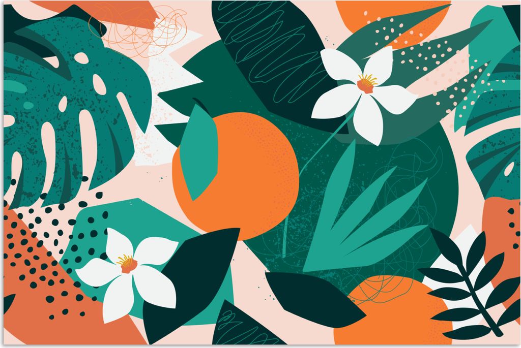 MuchoWow Poster Blumen - Obst - Dschungel 120x80 cm - Bilder