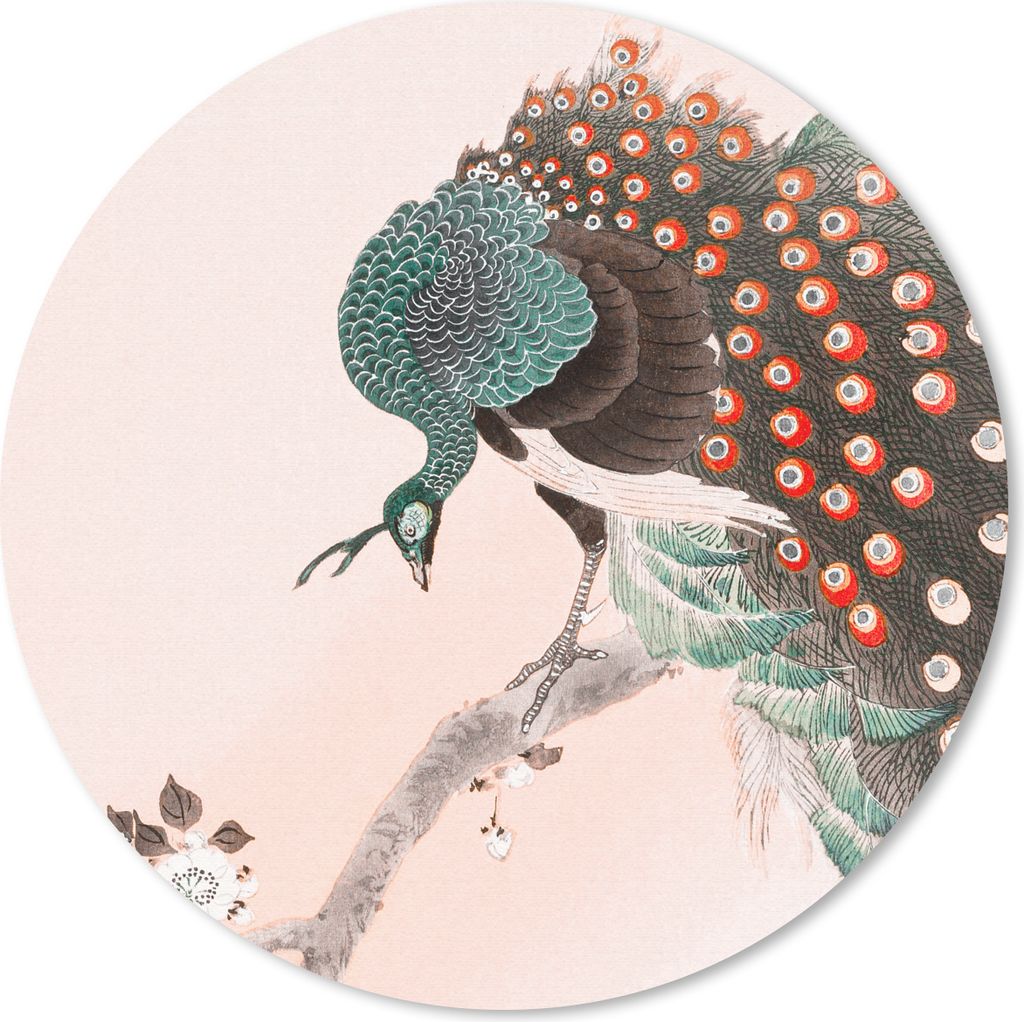MuchoWow Mauspad Mousepad Pfauenfedern - Vintage - Pfau - Blumen - Japanisch 40x40 cm - Mousepads - Maus Mat - Pad - Mausunterlage - Schreibtisch...