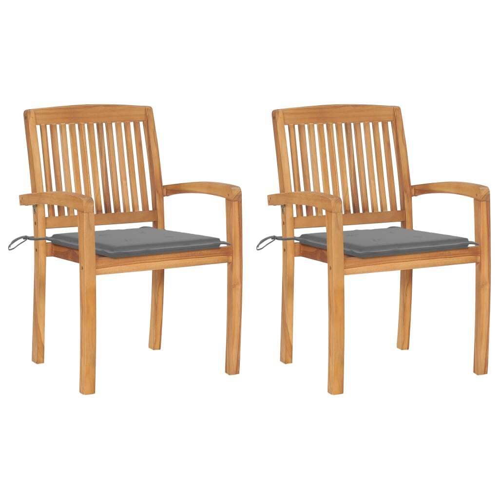The Living Store Gartenstühle 2 Stk. mit Grauen Kissen Massivholz Teak