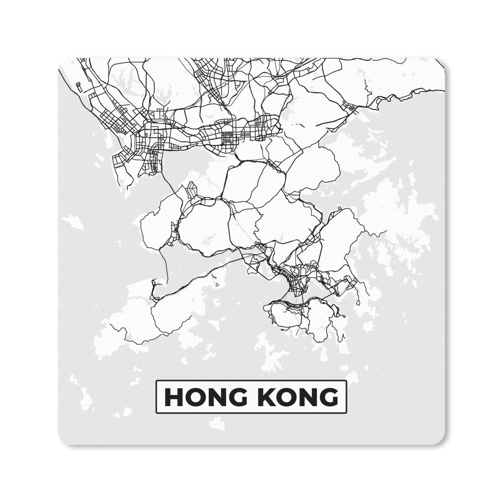 MuchoWow Mauspad Mousepad Hongkong - Stadtplan - Schwarz und weiß - Karte 30x30 cm - Mousepads - Maus Mat - Pad - Mausunterlage - Gaming