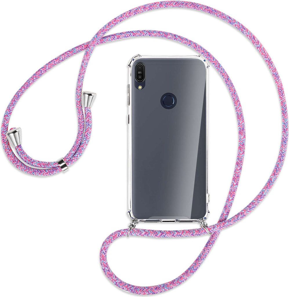 Handykette Backcover-Schutzhülle mit Band (Metall silberfarben) für Asus ZenFone Max Pro M1 - lila/rosa/blau