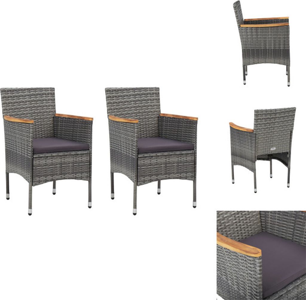 vidaXL Garten-Essstühle 2 Stk. Poly Rattan Grau - Gartenstühle