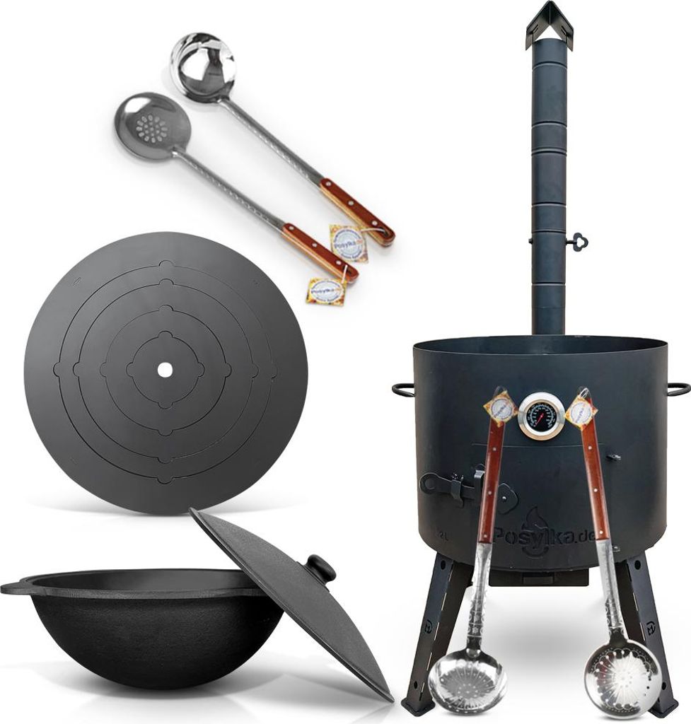 Utschak Uchag Feuerofen Ø 49 cm 2 mm Stahl Herdplatte 4mm, Kazan 22 L Казан Учаг